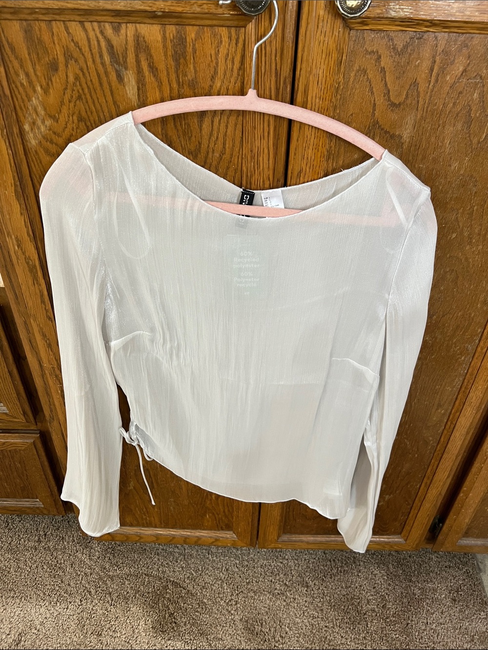 H&M Sheer White Long-Sleeve Side-Tie Blouse
